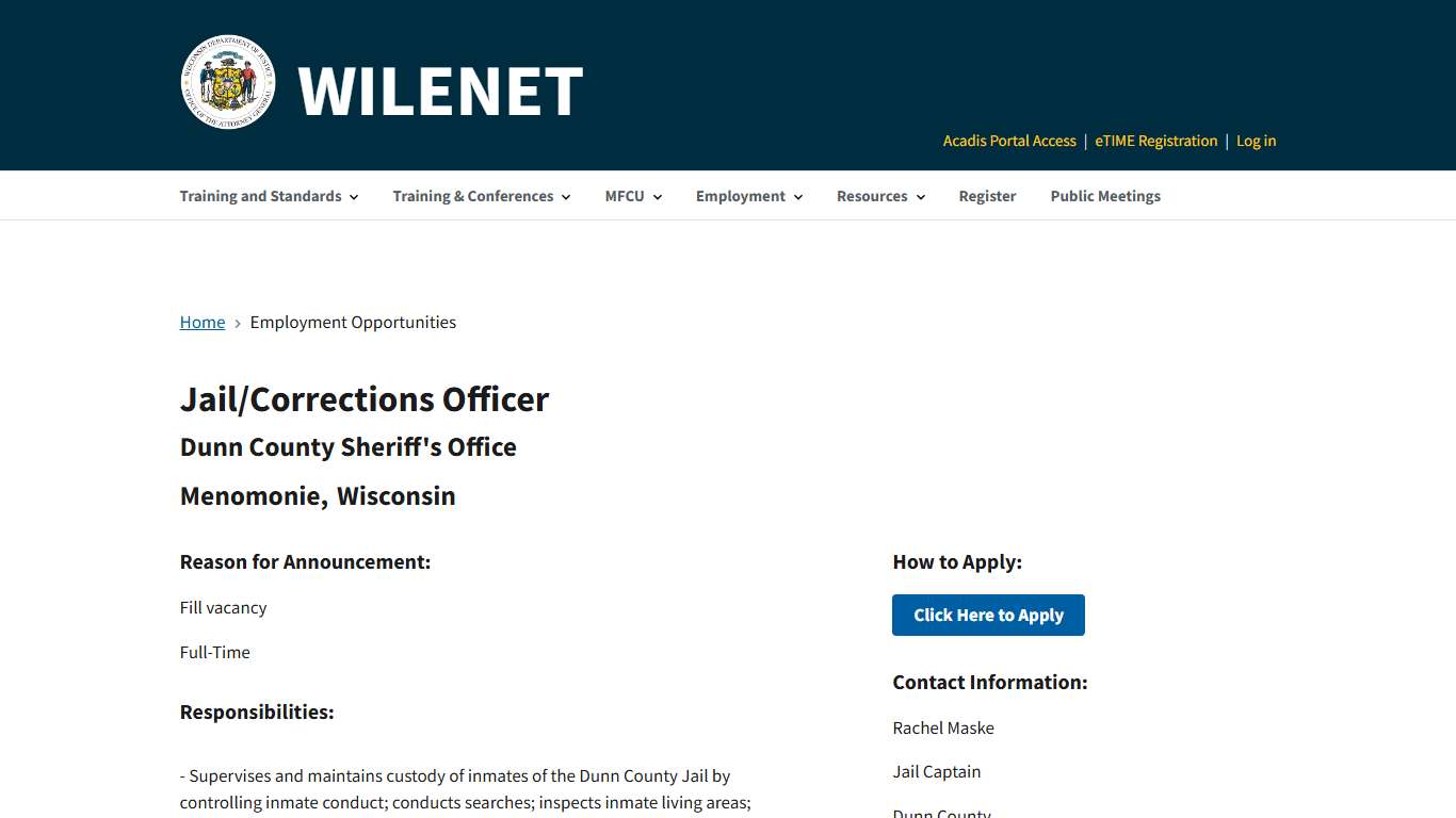 6707-Dunn County Sheriff's Office-Jail/Corrections Officer | WILENET